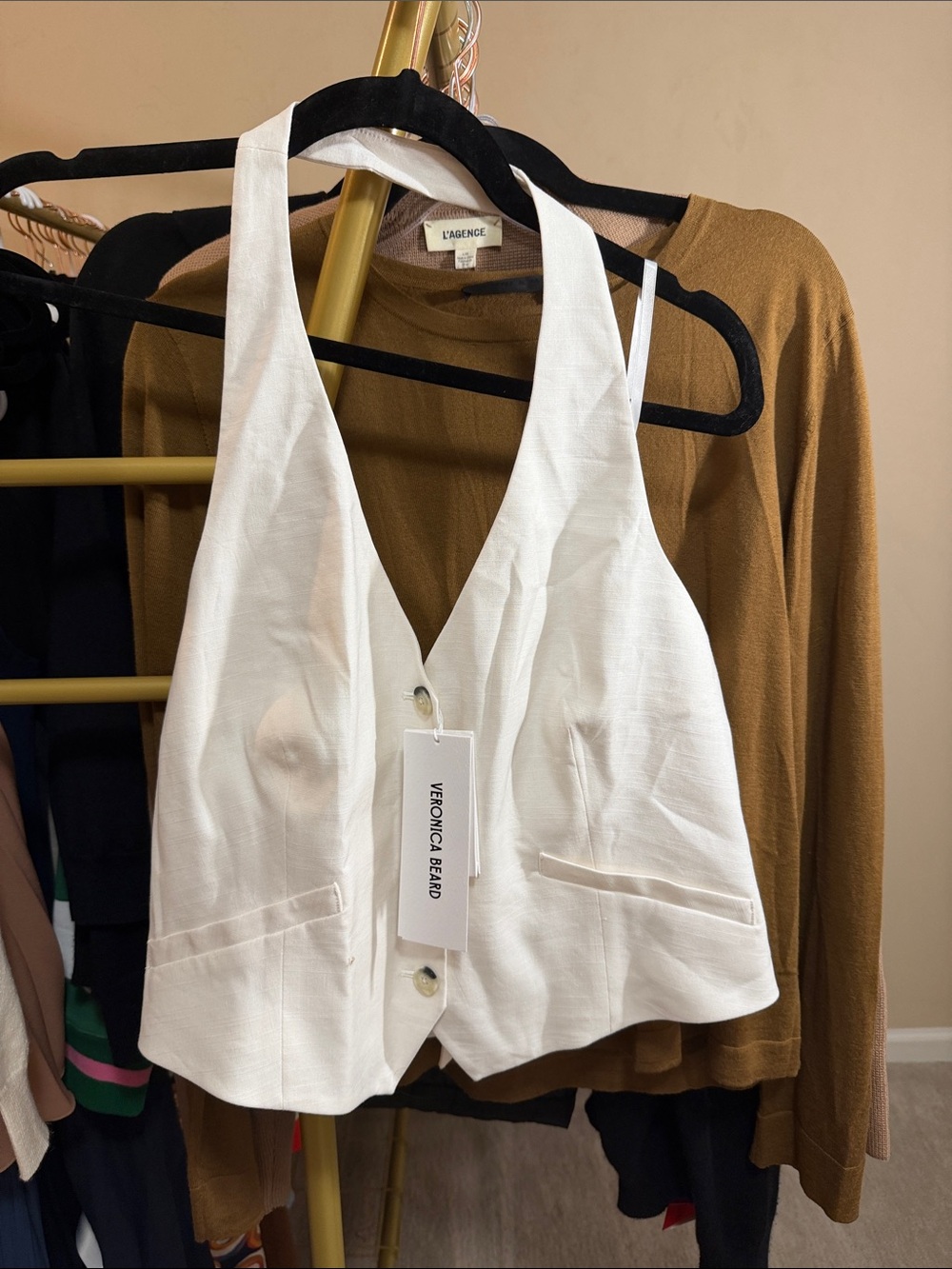 Veronica Beard White Linen-Blend Halter Vest